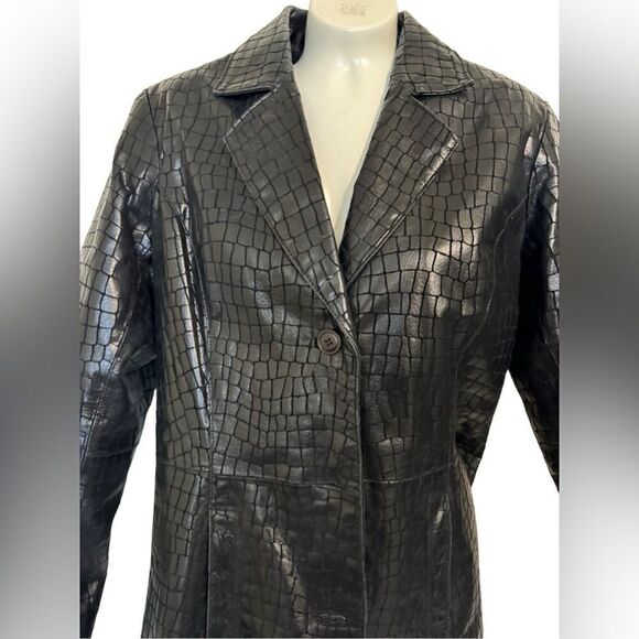 Vintage 100% Embossed Croc Leather 3 Button Front Jacket - Picture 4 of 11